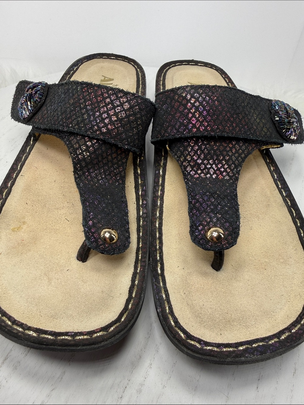Alegria Black Iridescent Embellished Thong Sandals - Picture 3 of 9